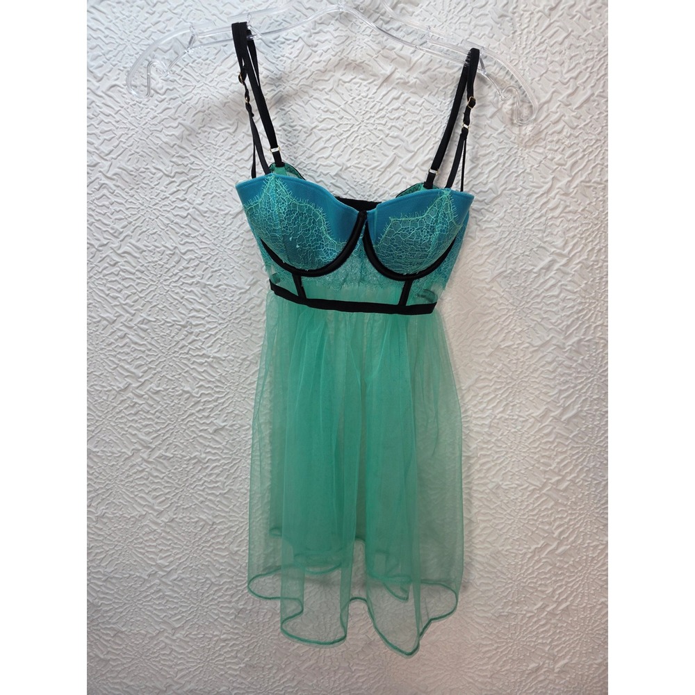 Victoria's Secret Babydoll Women 34B Teal Green NWT Lace Mesh Underwire Top